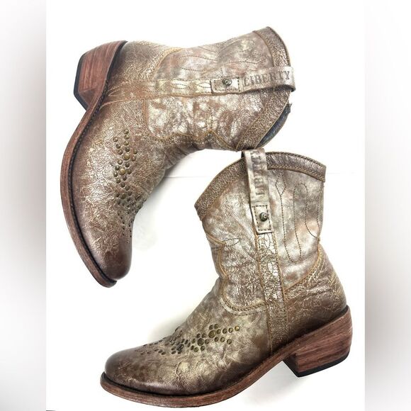 Liberty Black Studded Brown Leather Ankle Boots - Picture 7 of 12